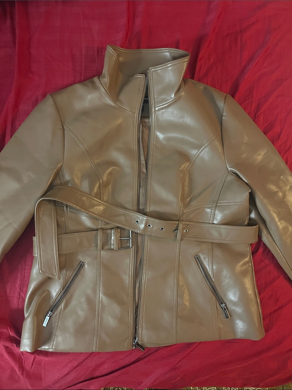 Kenneth Cole New York Brown Leather Belted Jacket